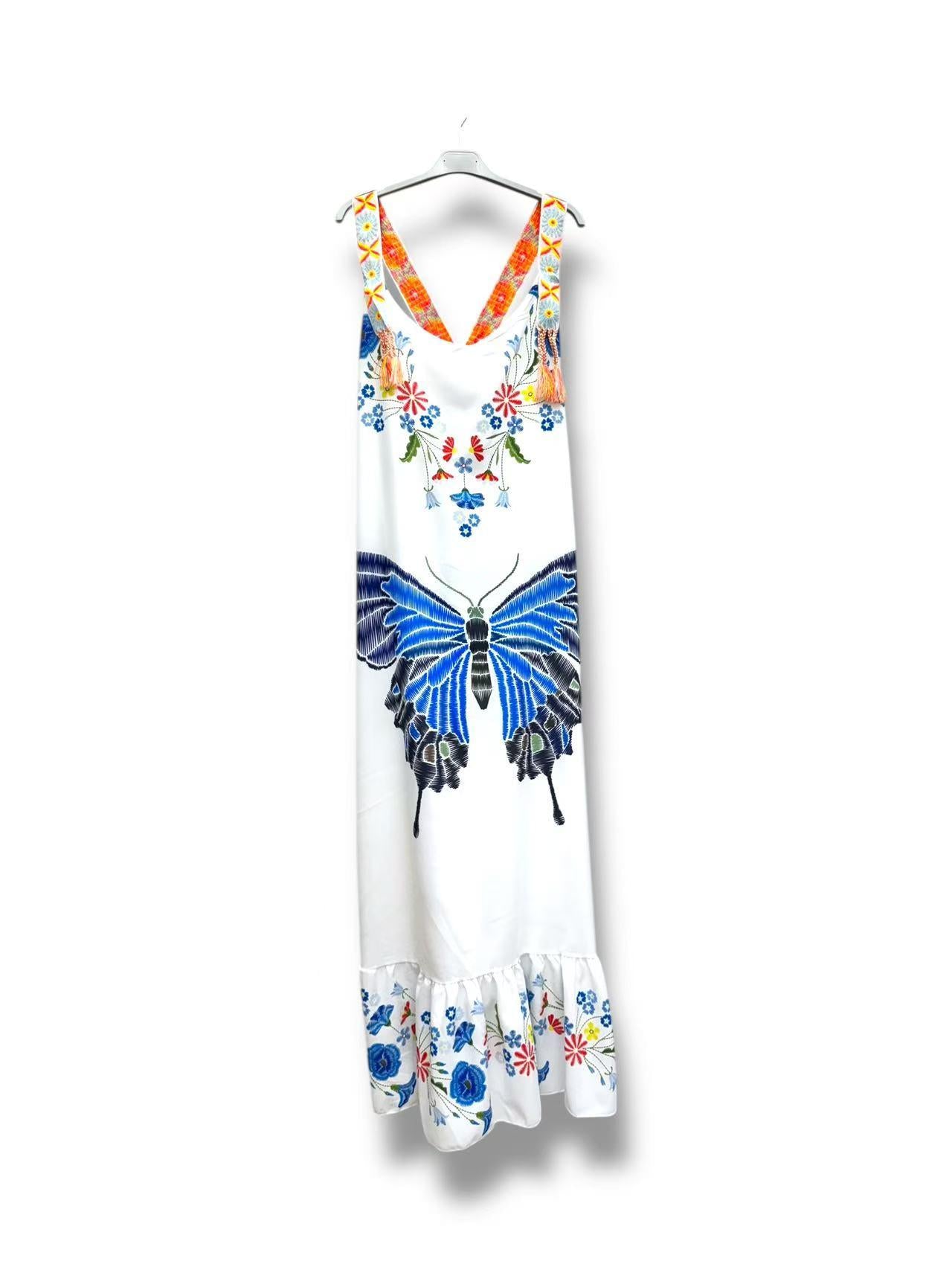 Robe à Bretelles Col V Imprimée sans Manches