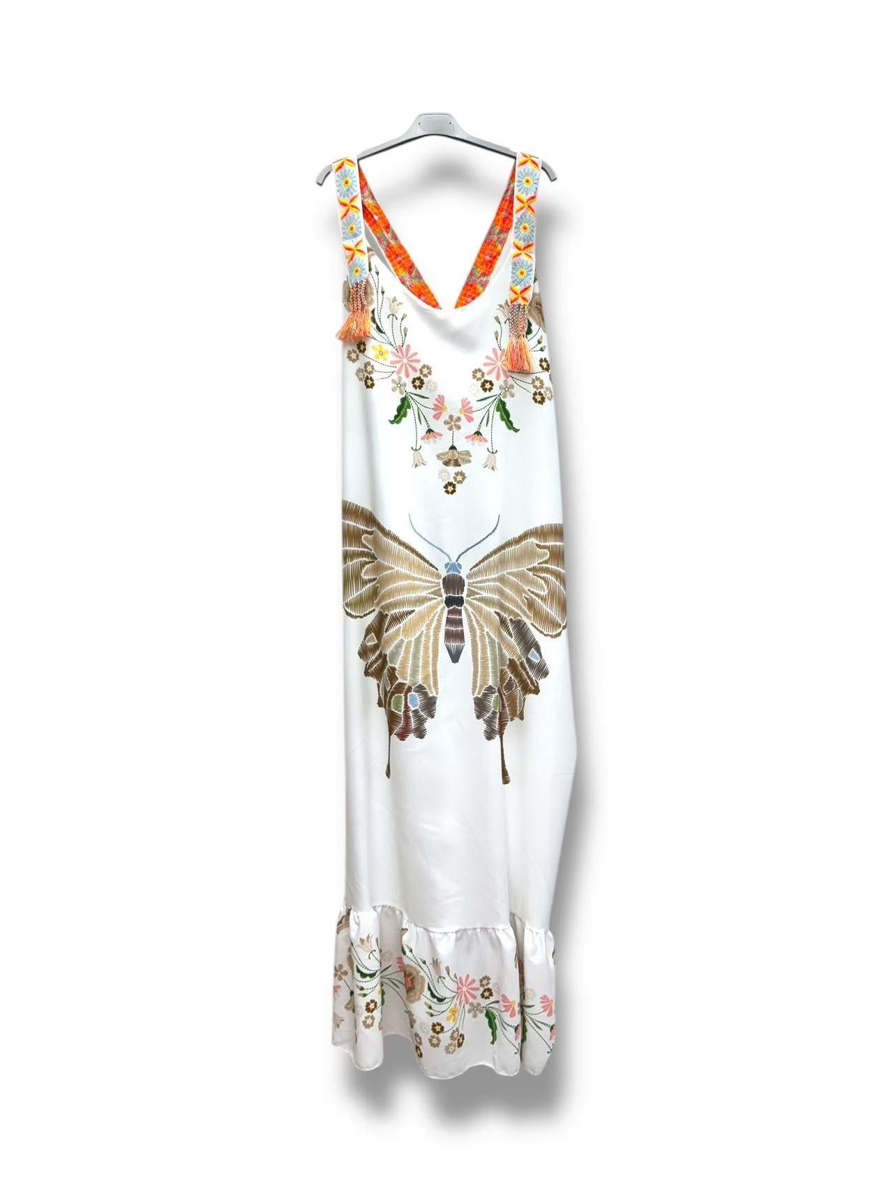 Robe à Bretelles Col V Imprimée sans Manches
