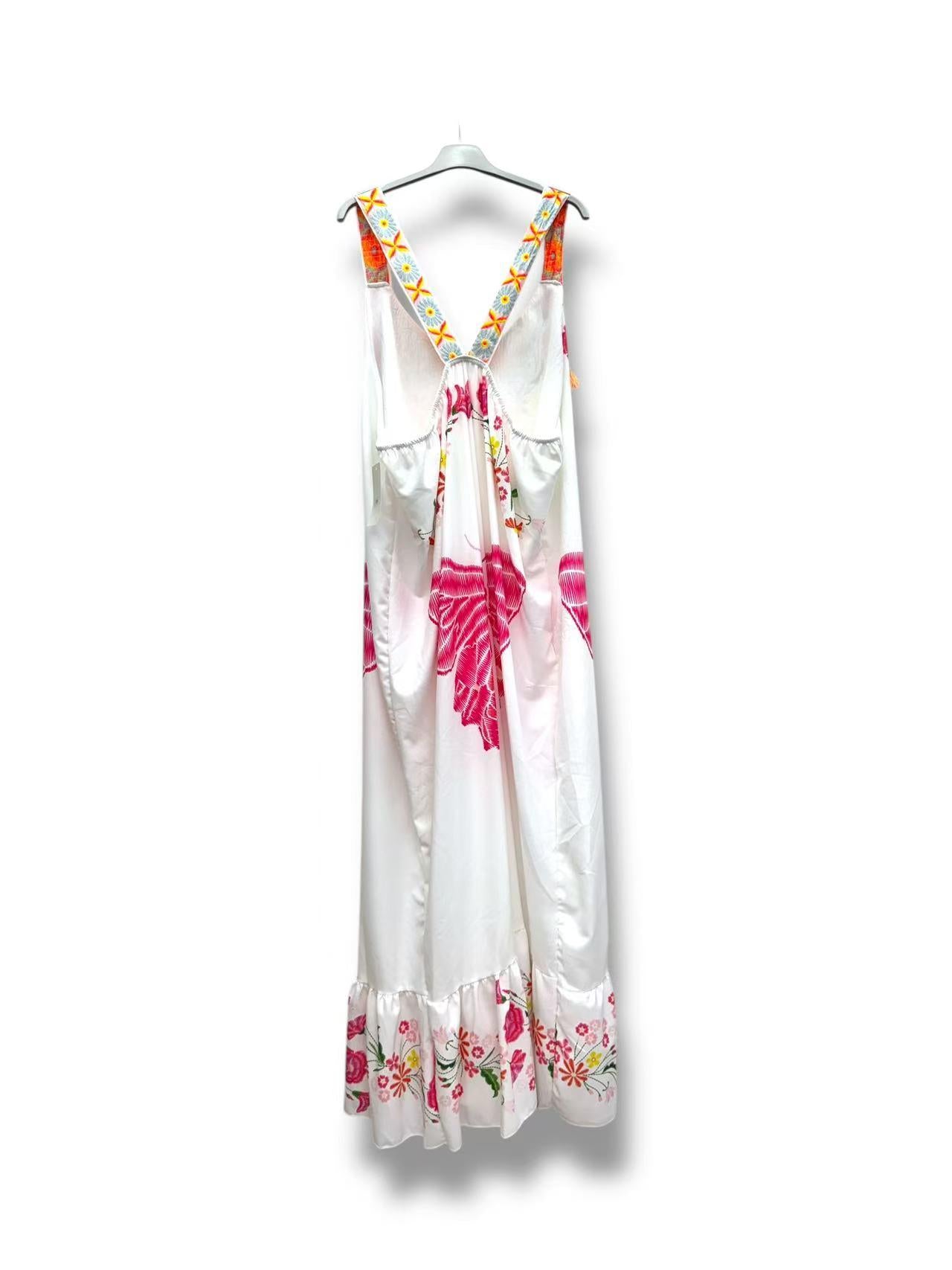 Robe à Bretelles Col V Imprimée sans Manches