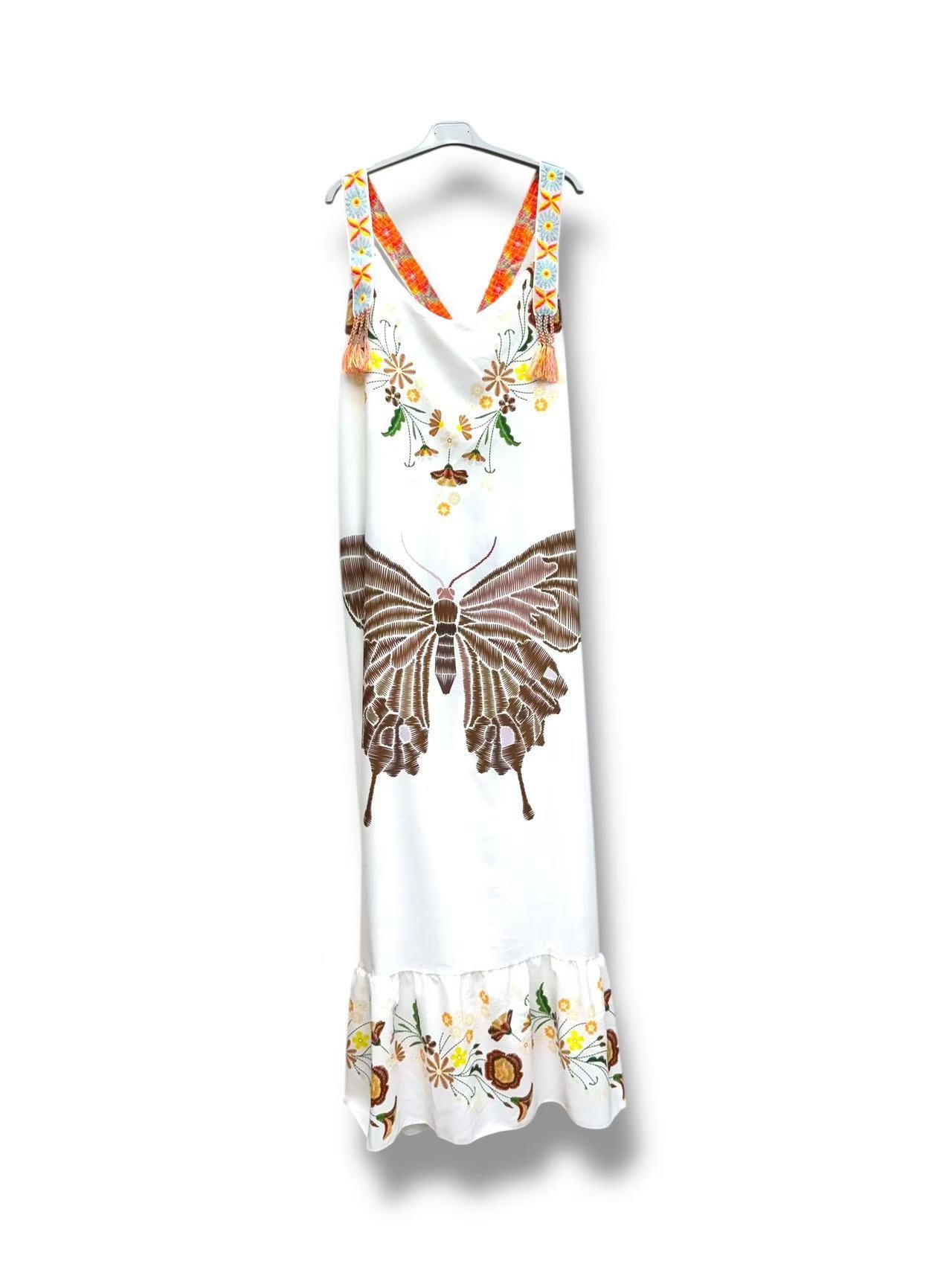 Robe à Bretelles Col V Imprimée sans Manches
