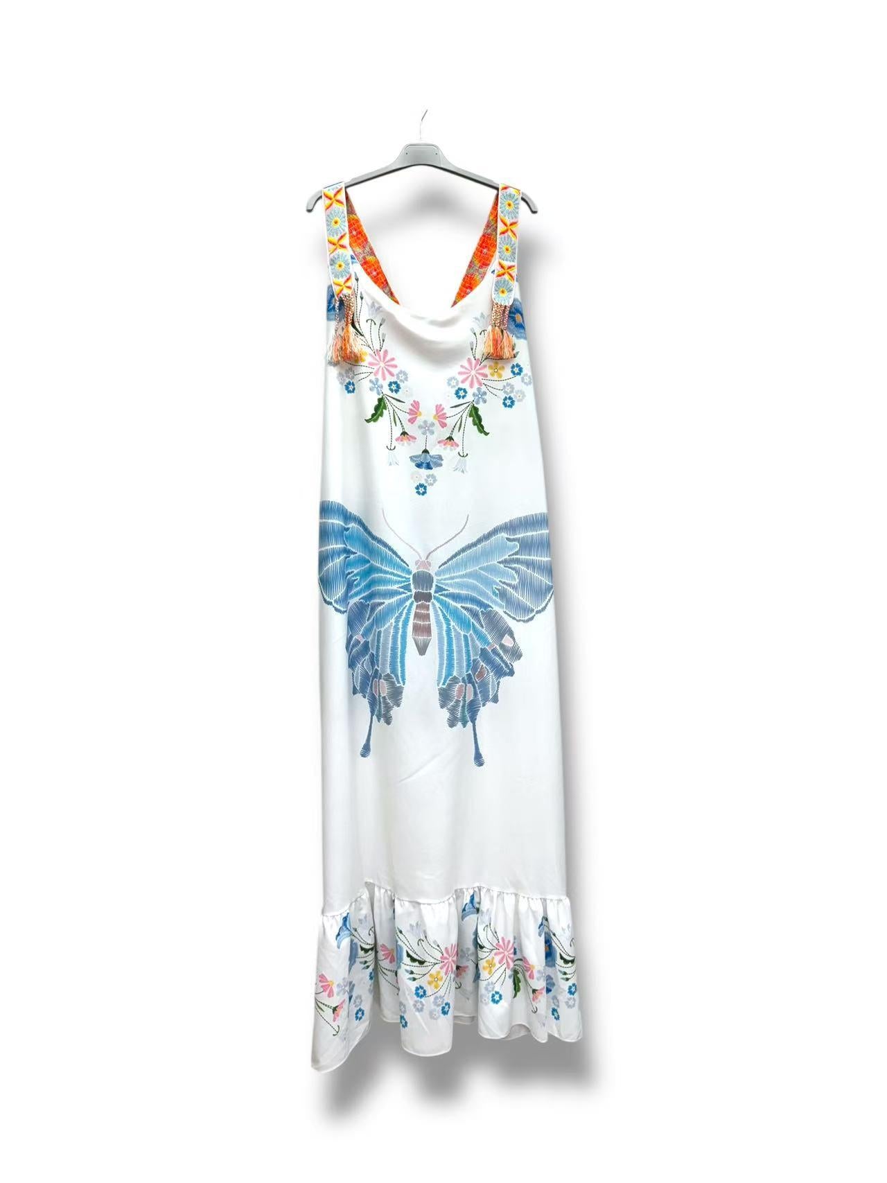 Robe à Bretelles Col V Imprimée sans Manches