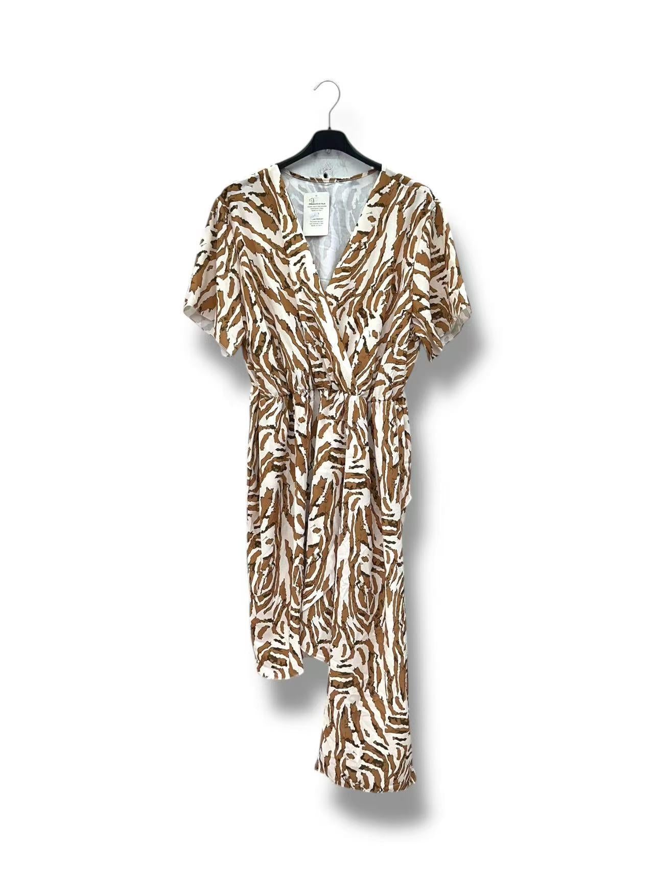 Robe Col V Imprimée Manches Courtes