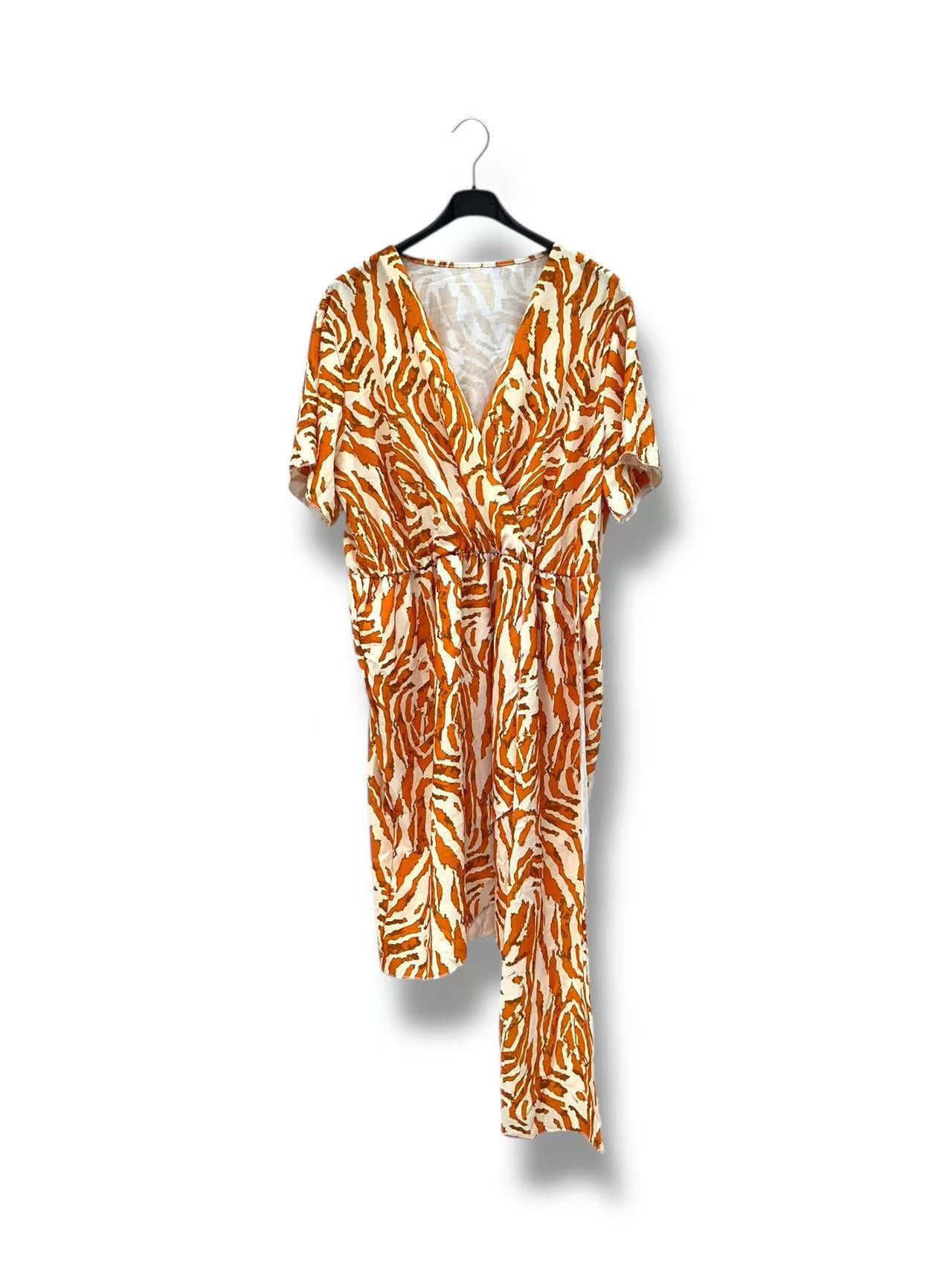 Robe Col V Imprimée Manches Courtes