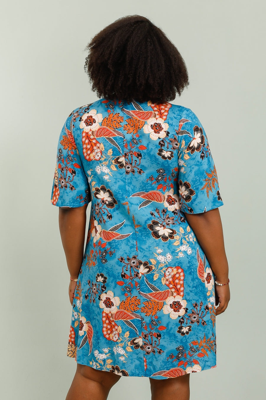 Robe Imprimé Col V, Noeud en Viscose