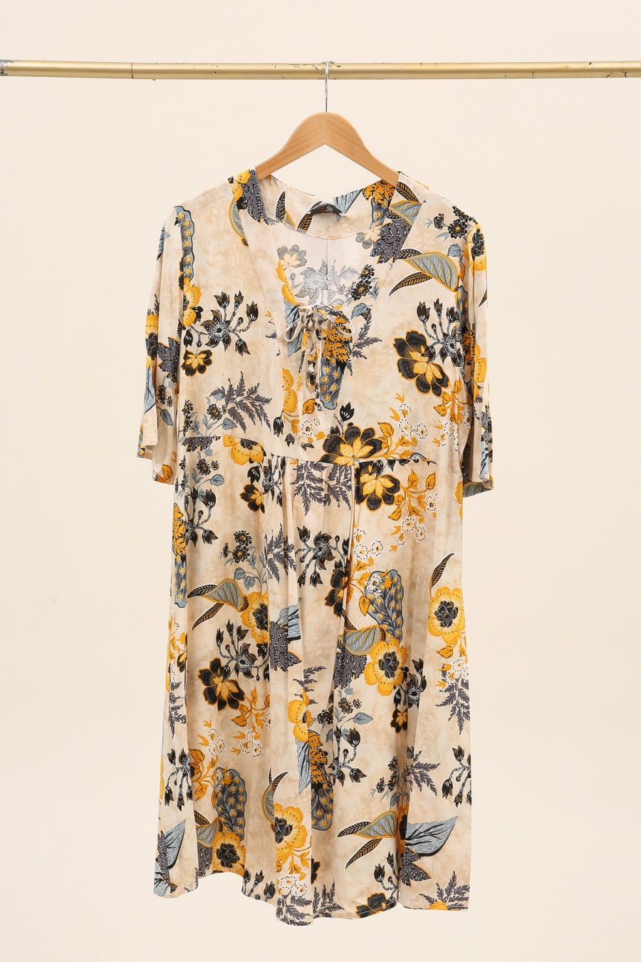 Robe Imprimé Col V, Noeud en Viscose