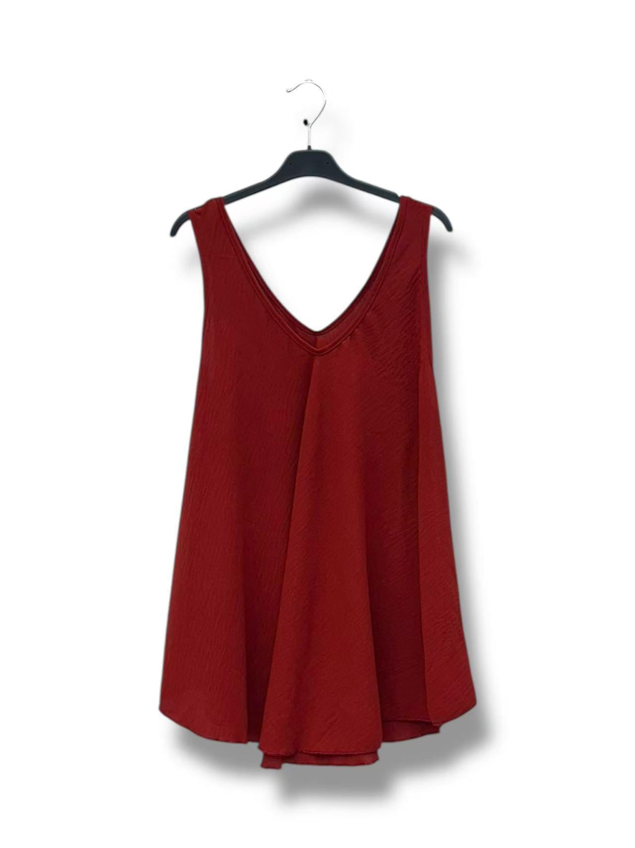 Top Col V sans Manches, Uni