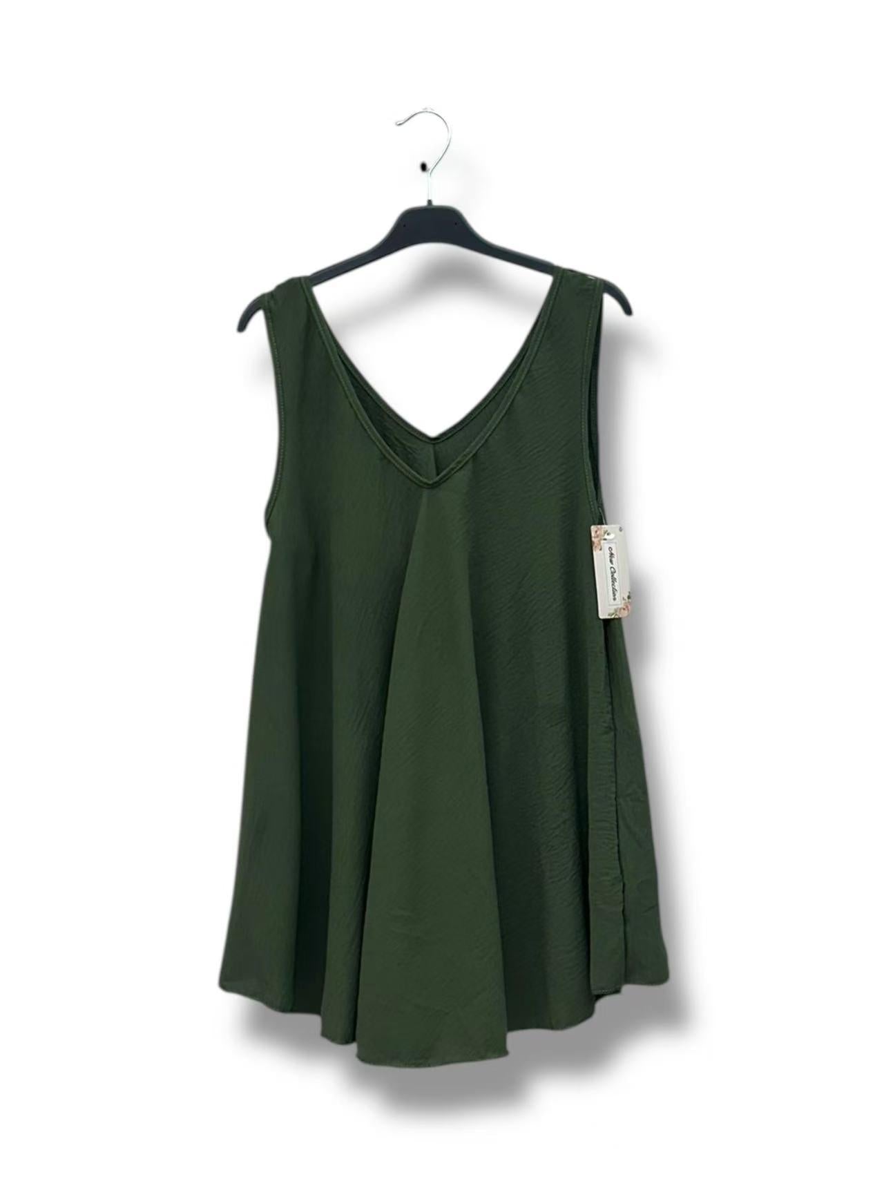 Top Col V sans Manches, Uni