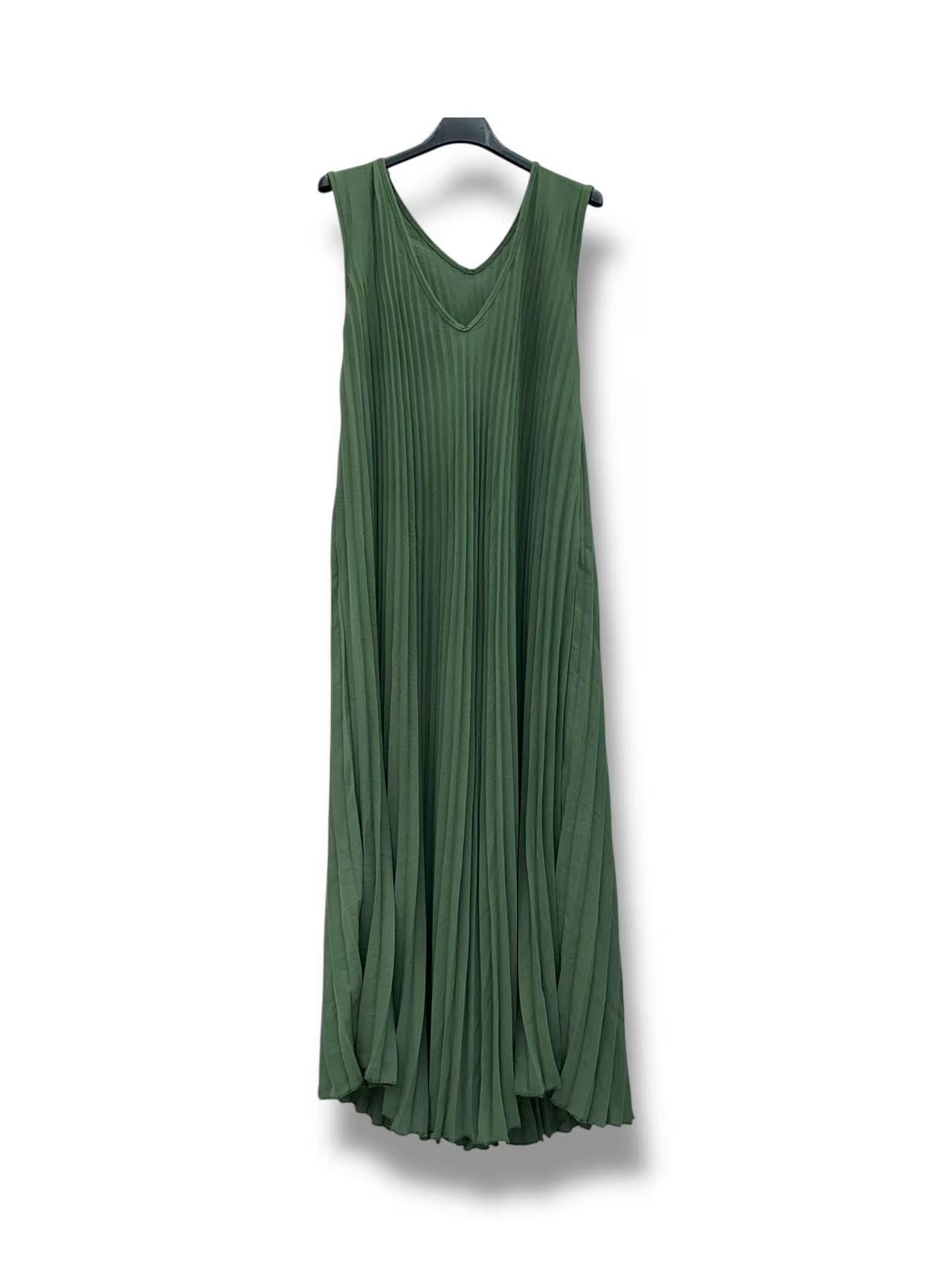 Robe Col V Plissés Uni