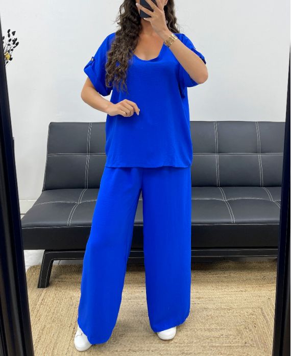 Ensemble Top Dos Ouvert + Pantalon Large avec Bijou