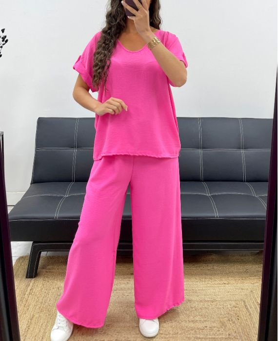 Ensemble Top Dos Ouvert + Pantalon Large avec Bijou
