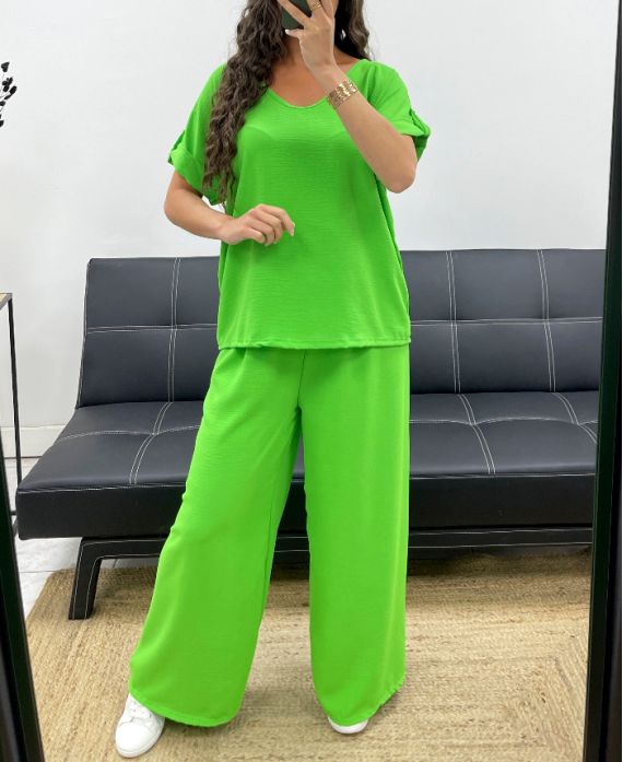 Ensemble Top Dos Ouvert + Pantalon Large avec Bijou