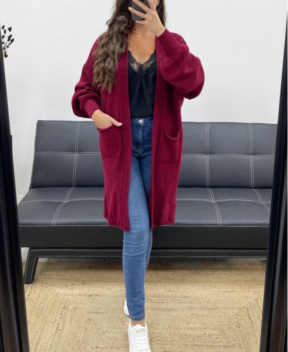 Gilet en Maille Mi-Long avec 2 Poches