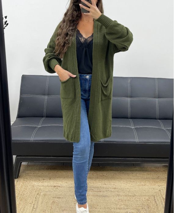 Gilet en Maille Mi-Long avec 2 Poches