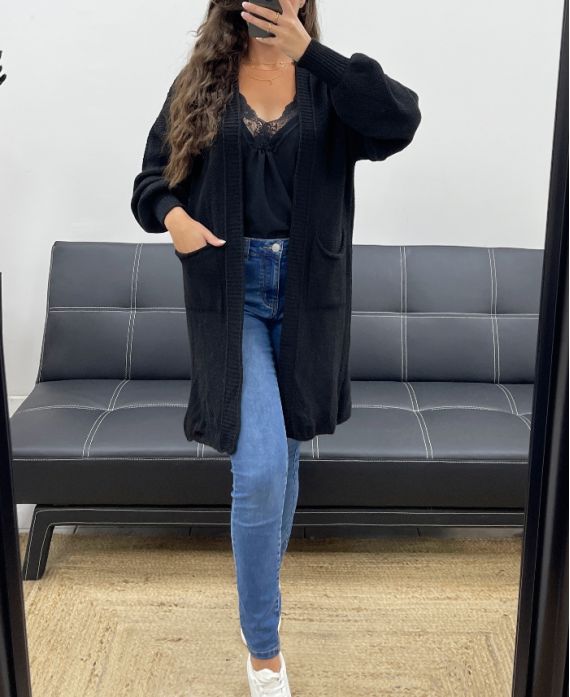 Gilet en Maille Mi-Long avec 2 Poches