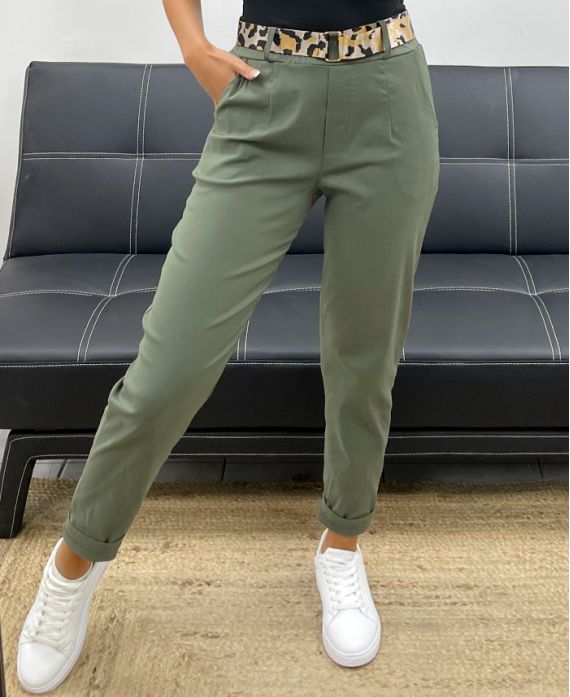 Pantalon 2 Poches + Ceinture Léopard