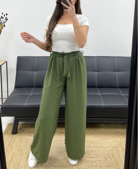 Pantalon Ample Fluide, Ceinture à Nouer