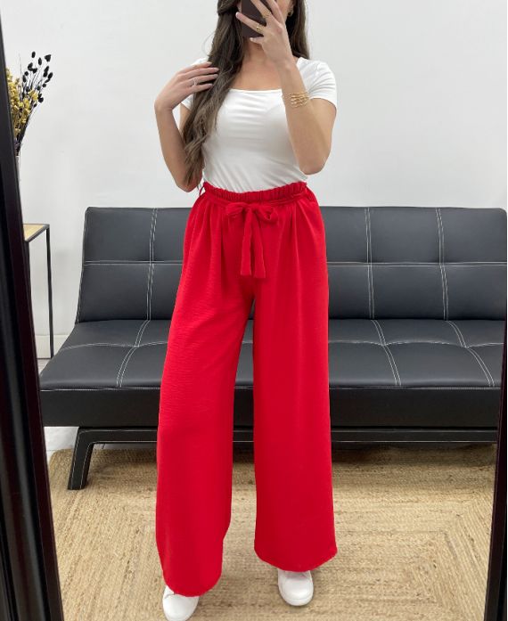 Pantalon Ample Fluide, Ceinture à Nouer