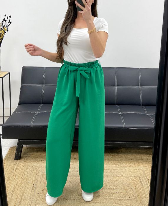 Pantalon Ample Fluide, Ceinture à Nouer