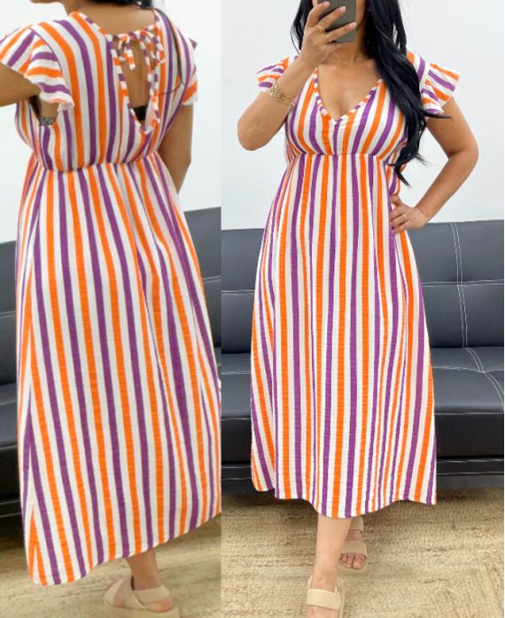 Robe Gaze de Coton Rayures Néon