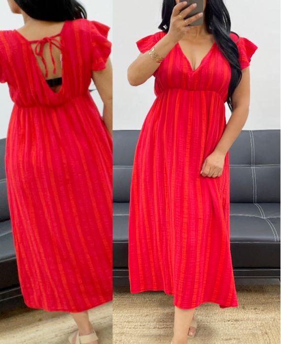Robe Gaze de Coton Rayures Néon