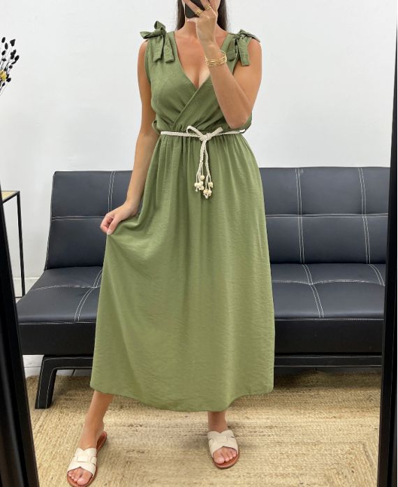 Robe Longue Encolure V avec deux Noeuds