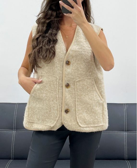 Veste Sans Manches Liseré avec 2 Poches