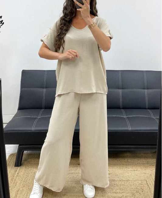 Ensemble Top Dos Ouvert + Pantalon Large avec Bijou