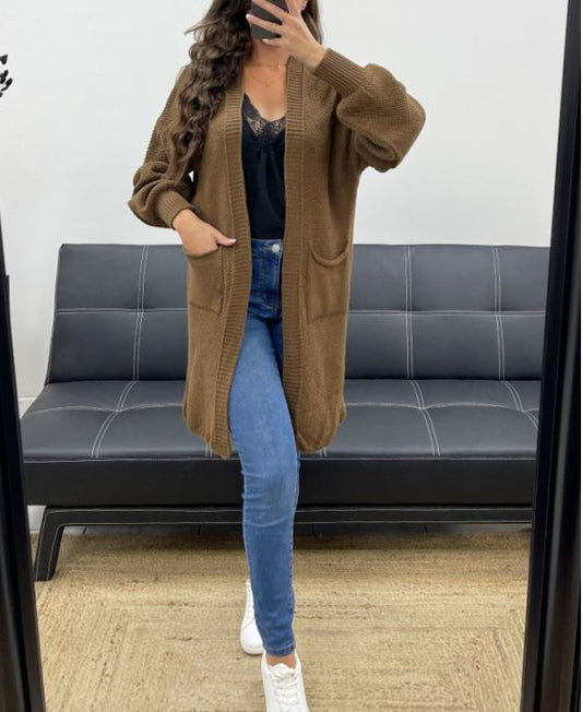 Gilet en Maille Mi-Long avec 2 Poches