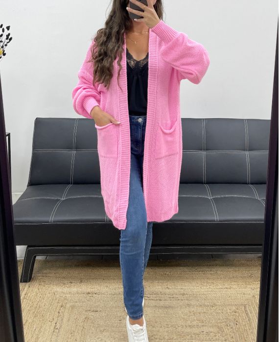 Gilet en Maille Mi-Long avec 2 Poches