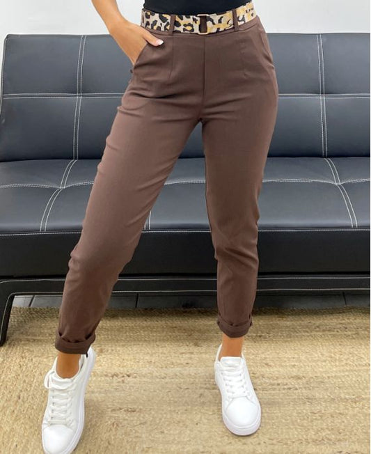Pantalon 2 Poches + Ceinture Léopard
