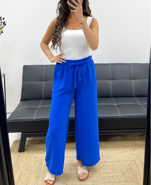 Pantalon Ample Fluide, Ceinture à Nouer