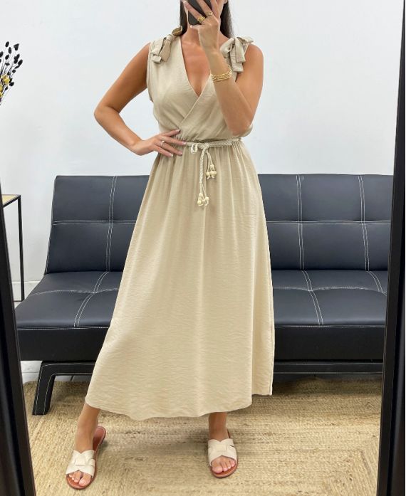 Robe Longue Encolure V avec deux Noeuds