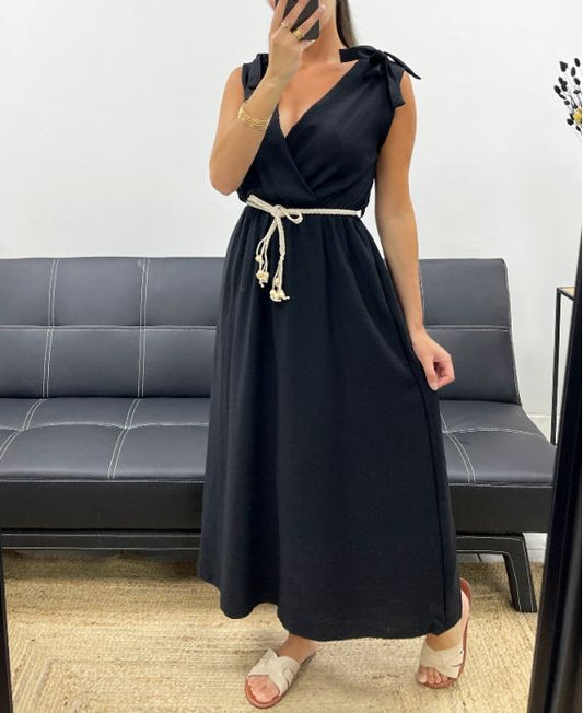 Robe Longue Encolure V avec deux Noeuds