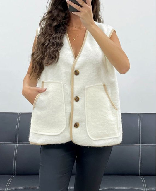 Veste Sans Manches Liseré avec 2 Poches